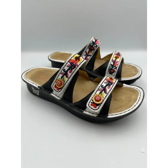 Alegria Floral Embroidered Clara Slides Sandals EU 38 US 7.5 Leather Slip Ons - Picture 16 of 16